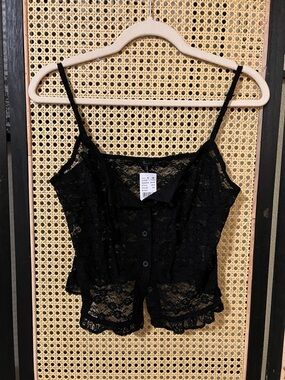 Brandy Melville Black Lace Button-Down Top